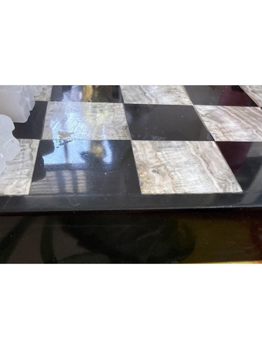 Vtg Carved White & Black Onyx Marble Stone Aztec Chess Set Board Complete 10 in - Picture 6 of 16